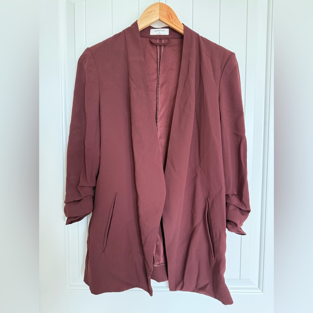 Aritzia Babaton Power Hip Open Front Blazer Burgundy Size 8 - Picture 2 of 11